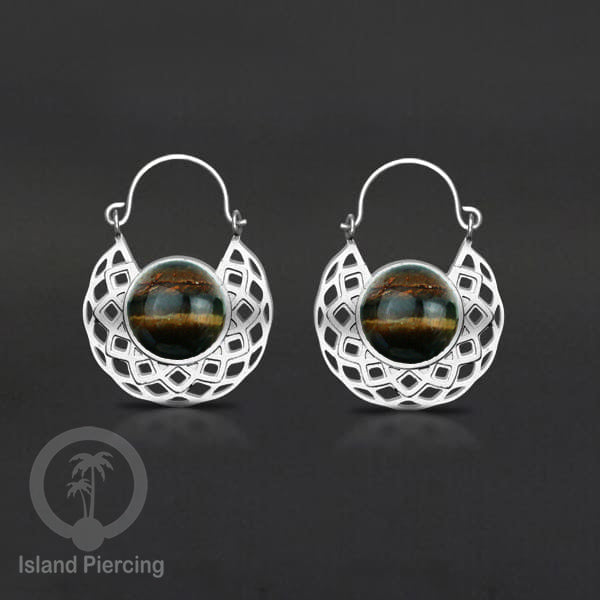 Anting stainless steel warna Silver dengan batu semi mulia asli