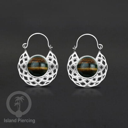 Anting stainless steel warna Silver dengan batu semi mulia asli