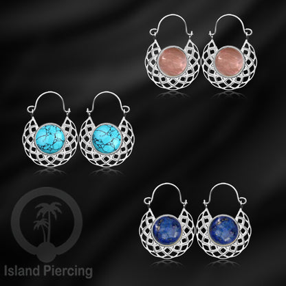 Anting stainless steel warna Silver dengan batu semi mulia asli