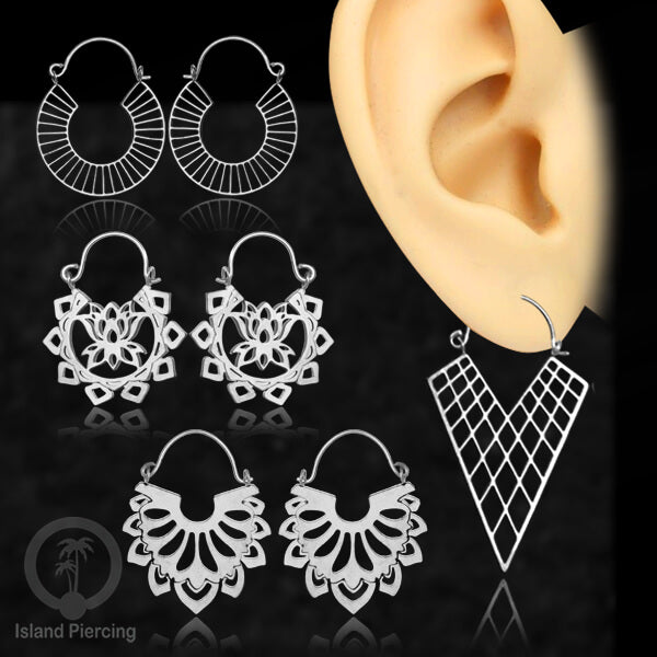 Anting stainless steel warna silver motif yang popular