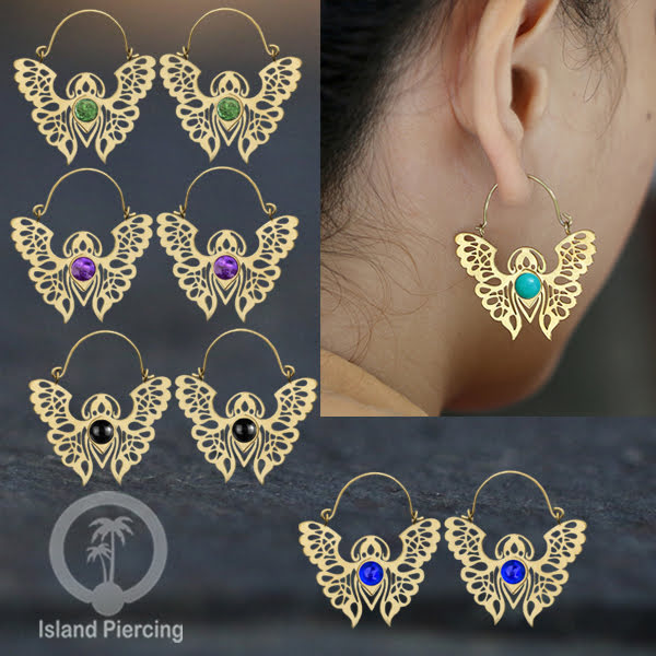 Anting stainless steel kupu-2 warna gold dengan epoxy banyak variasi warna