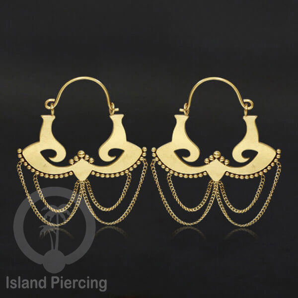 Anting stainless 3 lapis warna gold desain sangat unik, hanya tersedia di Island Piercing