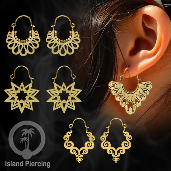 Anting stainless steel warna gold motif yang popular.