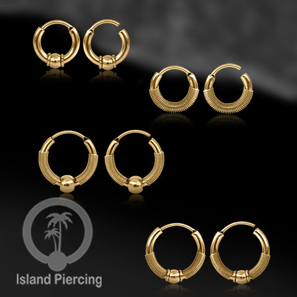 Anting Hoop Stainless desain Bali dari baja bedah warna gold, Steel Hoop Earring per pasang