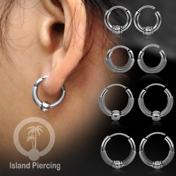 Anting Hoop Stainless desain Bali dari baja bedah warna silver, Steel Hoop Earring per pasang