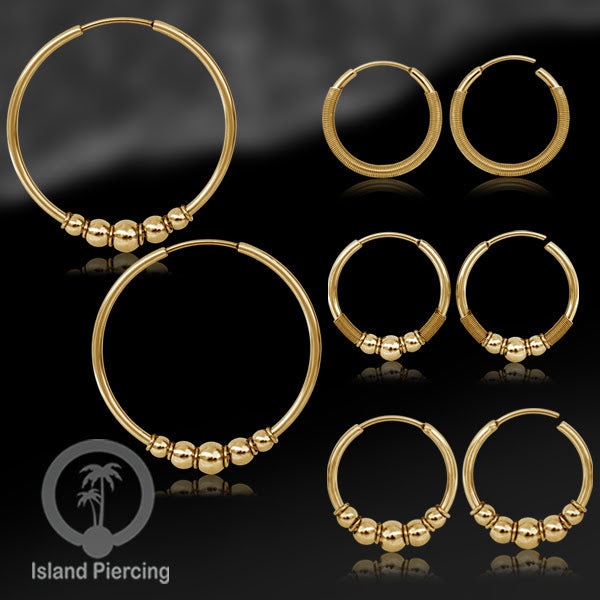 Anting Hoop Stainless desain Bali dari baja bedah warna gold, Steel Hoop Earrings