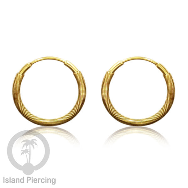 Anting Hoop Stainless desain Bali dari baja bedah warna gold, Steel Hoop Earrings