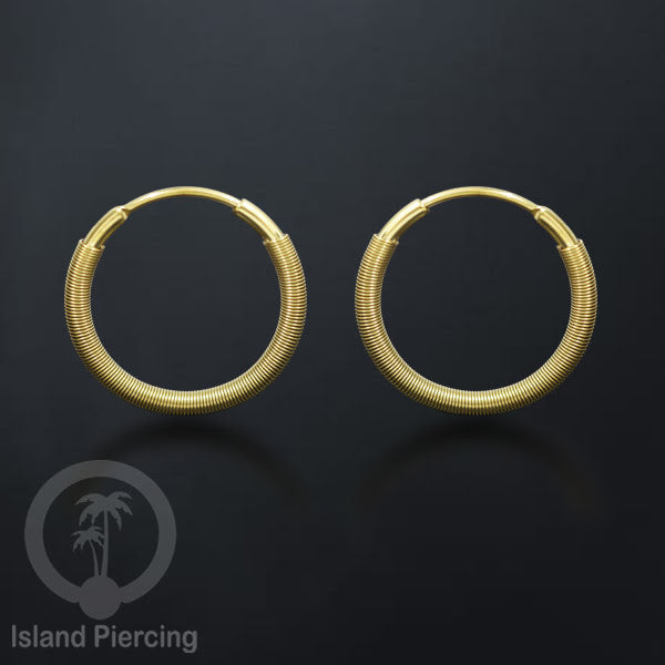 Anting Hoop Stainless desain Bali dari baja bedah warna gold, Steel Hoop Earrings