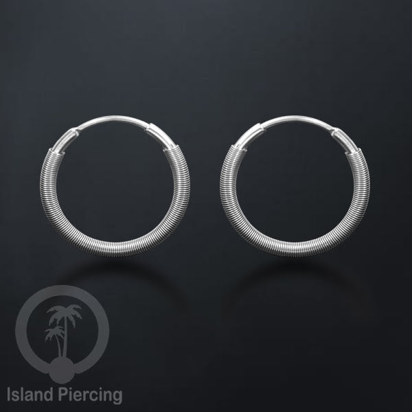 Anting Hoop Stainless desain Bali dari baja bedah warna silver, Steel Hoop Earrings