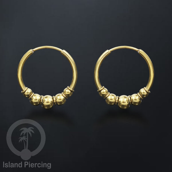 Anting Hoop Stainless desain Bali dari baja bedah warna gold, Steel Hoop Earrings