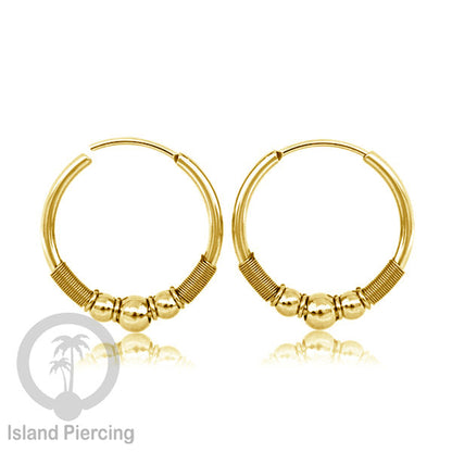 Anting Hoop Stainless desain Bali dari baja bedah warna gold, Steel Hoop Earrings