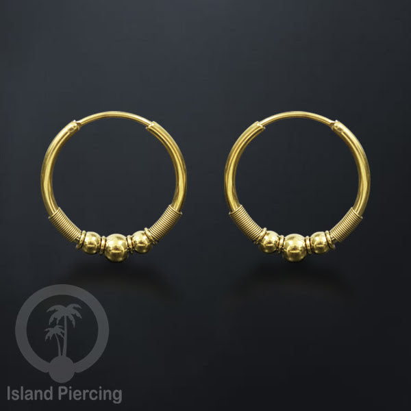 Anting Hoop Stainless desain Bali dari baja bedah warna gold, Steel Hoop Earrings