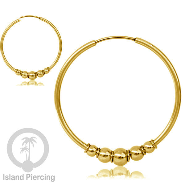 Anting Hoop Stainless desain Bali dari baja bedah warna gold, Steel Hoop Earrings
