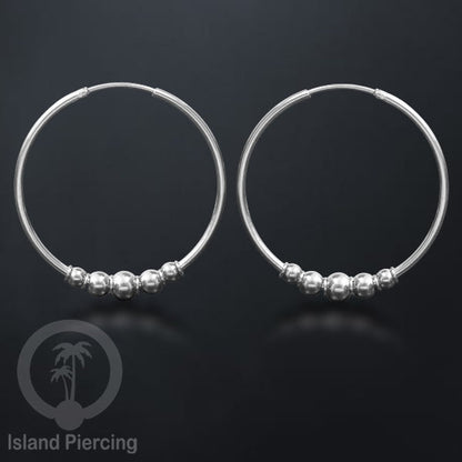 Anting Hoop Stainless desain Bali dari baja bedah warna silver, Steel Hoop Earrings