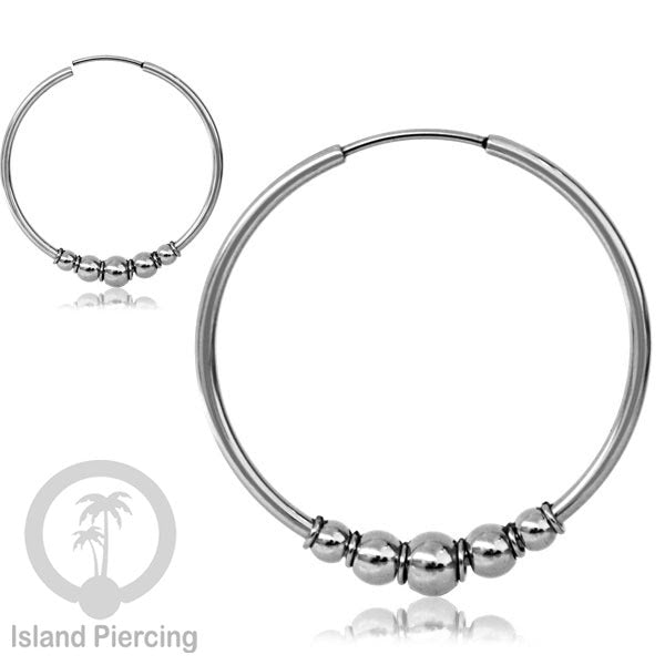 Anting Hoop Stainless desain Bali dari baja bedah warna silver, Steel Hoop Earrings