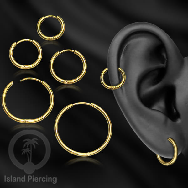 Anting Hoop stainless steel warna emas polos tebal 1.6mm, pilihan ukuran 8-20mm