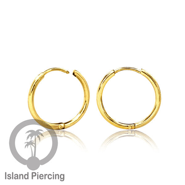 Anting Hoop stainless steel warna emas polos tebal 1.6mm, pilihan ukuran 8-20mm