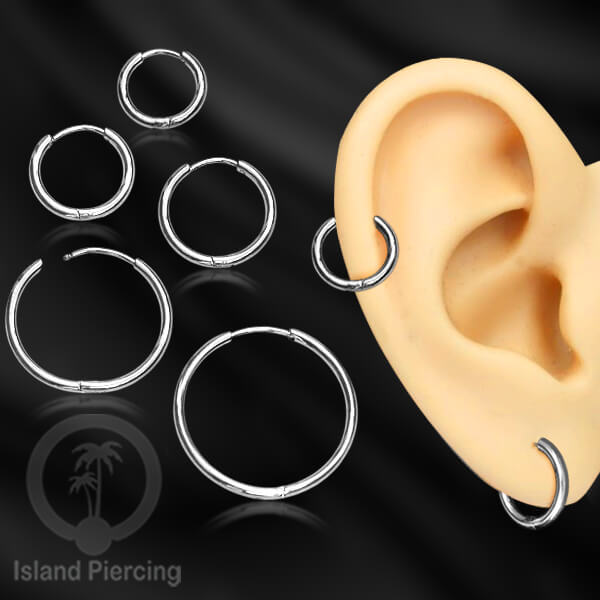 Anting Hoop stainless steel warna silver polos tebal 1.6mm, pilihan ukuran 8-20mm