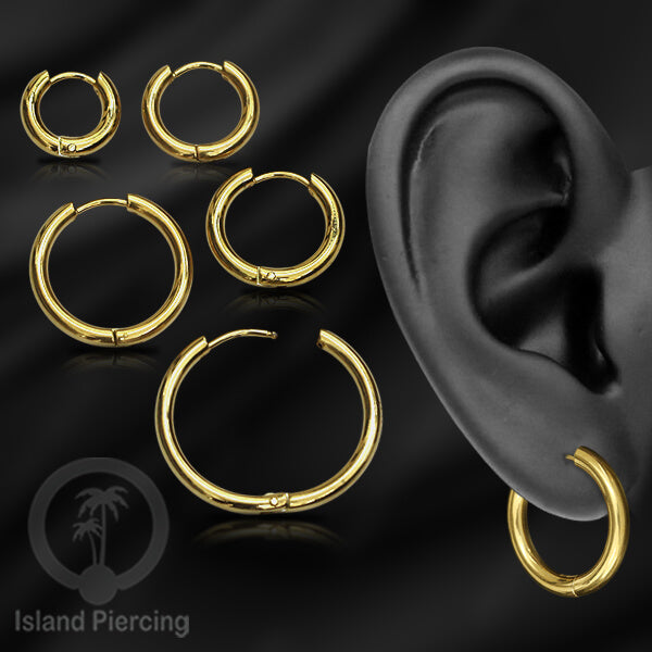 Anting Hoop stainless steel warna emas polos tebal 2.5mm, pilihan ukuran 8-20mm