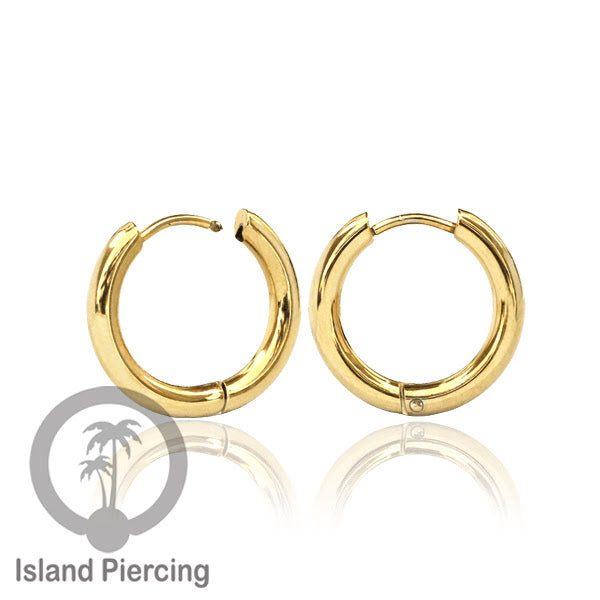 Anting Hoop stainless steel warna emas polos tebal 2.5mm, pilihan ukuran 8-20mm