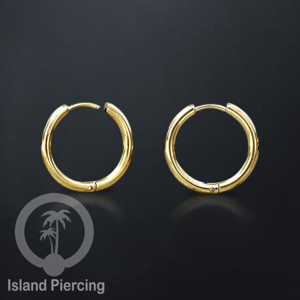 Anting Hoop stainless steel warna emas polos tebal 2.5mm, pilihan ukuran 8-20mm