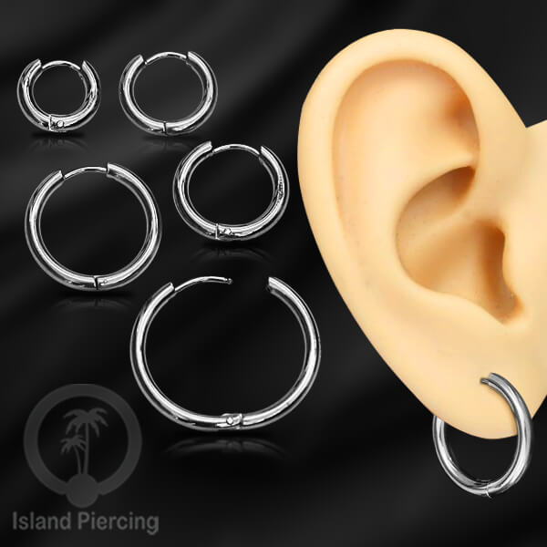 Anting Hoop stainless warna silver polos tebal 2.5mm, pilihan ukuran 8-20mm