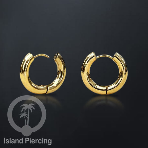Anting Hoop stainless steel warna emas polos tebal 4mm, pilihan ukuran 8-20mm