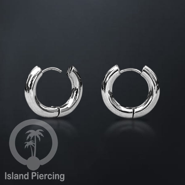 Anting Hoop stainless steel warna silver polos tebal 4mm, pilihan ukuran 8-20mm