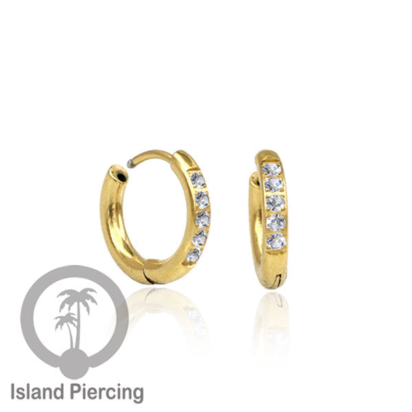 Anting Hoop stainless steel tebal 2.5mm warna silver dan gold dengan kristal zirconia
