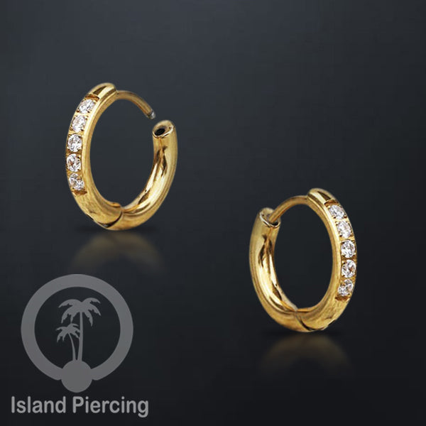 Anting Hoop stainless steel tebal 2.5mm warna silver dan gold dengan kristal zirconia