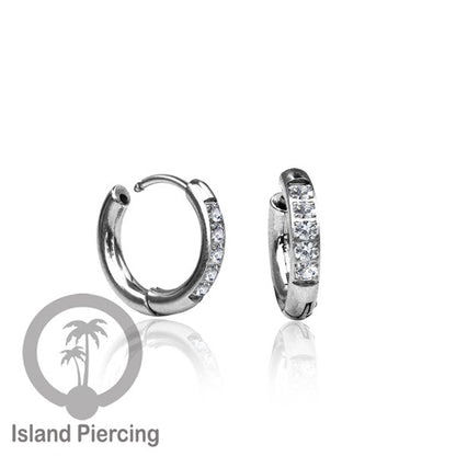 Anting Hoop stainless steel tebal 2.5mm warna silver dan gold dengan kristal zirconia
