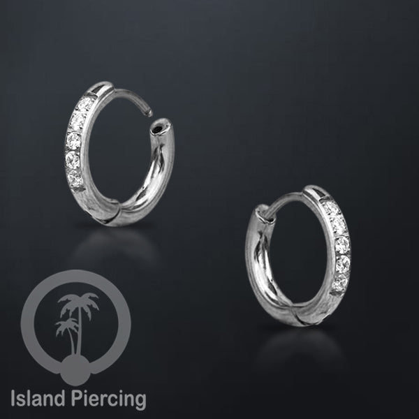 Anting Hoop stainless steel tebal 2.5mm warna silver dan gold dengan kristal zirconia