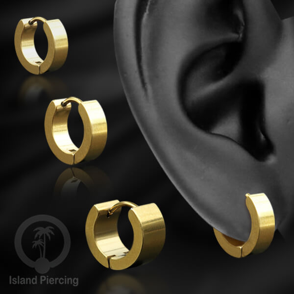 Anting Hoop stainless steel Huggies ukuran sedang sampai tebal warna gold