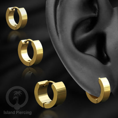 Anting Hoop stainless steel Huggies ukuran sedang sampai tebal warna gold