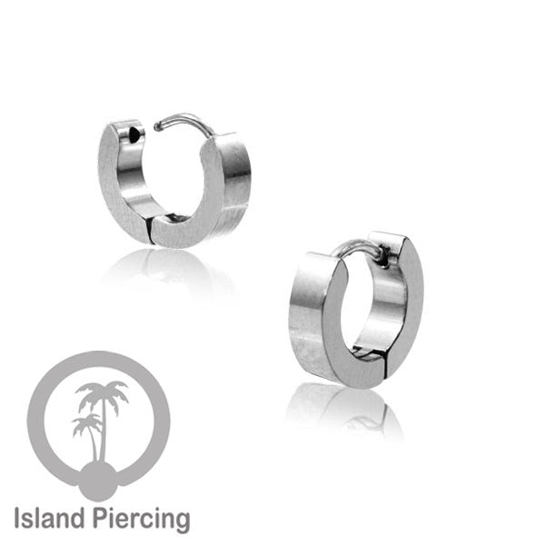 Anting Hoop stainless steel Huggies ukuran sedang sampai tebal warna silver
