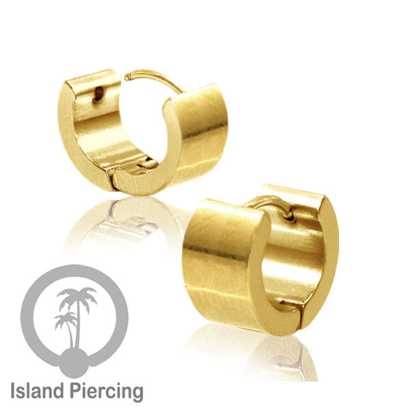 Anting Hoop stainless steel Huggies ukuran sedang sampai tebal warna gold