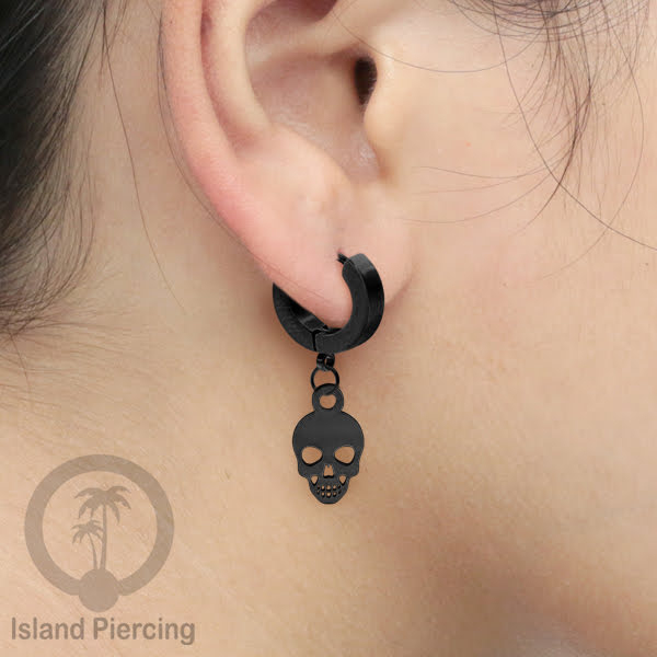 Stainless Steel Anting Cuffs Earring Halloween warna hitam dengan Liontin, Charm, tengkorak, sihir, laba-2