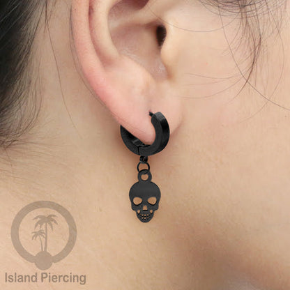Stainless Steel Anting Cuffs Earring Halloween warna hitam dengan Liontin, Charm, tengkorak, sihir, laba-2