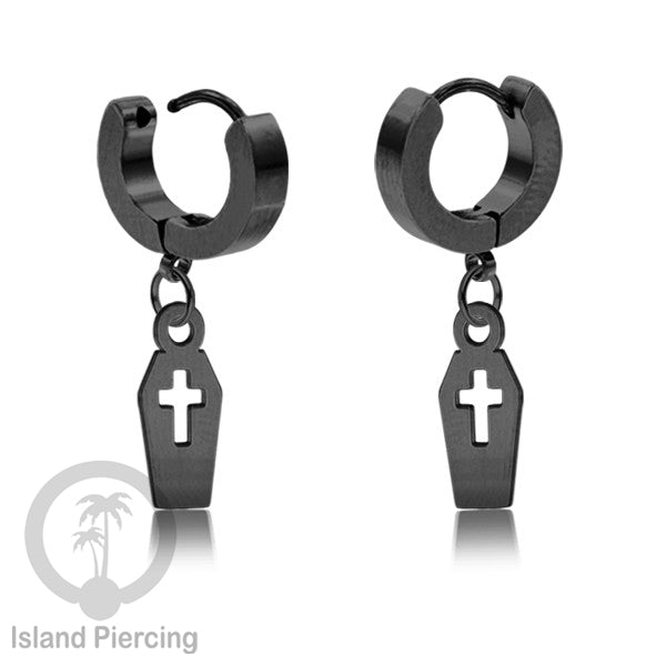Stainless Steel Anting Cuffs Earring Halloween warna hitam dengan Liontin, Charm, tengkorak, sihir, laba-2