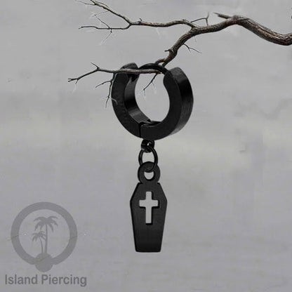 Stainless Steel Anting Cuffs Earring Halloween warna hitam dengan Liontin, Charm, tengkorak, sihir, laba-2