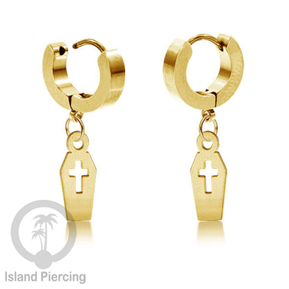 Stainless Steel Anting Cuffs Earring Halloween warna gold dengan Liontin, Charm, tengkorak, sihir, laba-2.