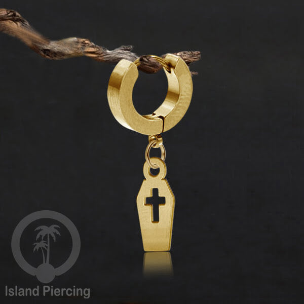 Stainless Steel Anting Cuffs Earring Halloween warna gold dengan Liontin, Charm, tengkorak, sihir, laba-2.