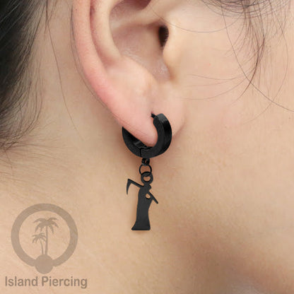 Stainless Steel Anting Cuffs Earring Halloween warna hitam dengan Liontin, Charm, tengkorak, sihir, laba-2