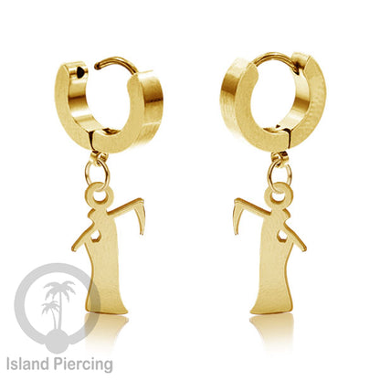Stainless Steel Anting Cuffs Earring Halloween warna gold dengan Liontin, Charm, tengkorak, sihir, laba-2.