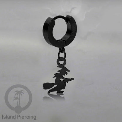 Stainless Steel Anting Cuffs Earring Halloween warna hitam dengan Liontin, Charm, tengkorak, sihir, laba-2