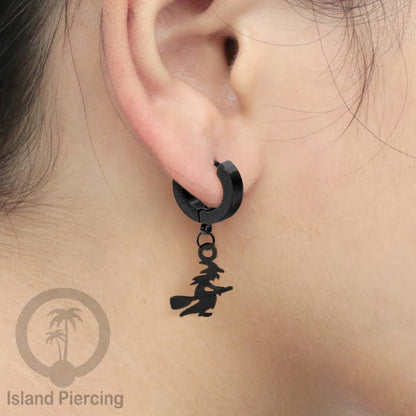 Stainless Steel Anting Cuffs Earring Halloween warna hitam dengan Liontin, Charm, tengkorak, sihir, laba-2