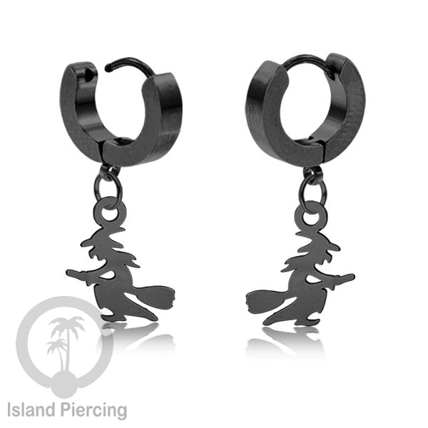 Stainless Steel Anting Cuffs Earring Halloween warna hitam dengan Liontin, Charm, tengkorak, sihir, laba-2