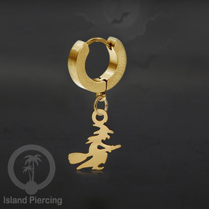 Stainless Steel Anting Cuffs Earring Halloween warna gold dengan Liontin, Charm, tengkorak, sihir, laba-2.