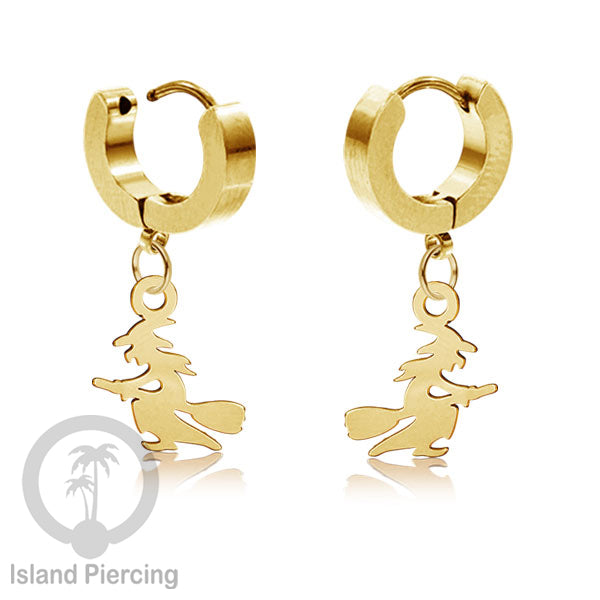 Stainless Steel Anting Cuffs Earring Halloween warna gold dengan Liontin, Charm, tengkorak, sihir, laba-2.