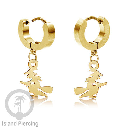 Stainless Steel Anting Cuffs Earring Halloween warna gold dengan Liontin, Charm, tengkorak, sihir, laba-2.